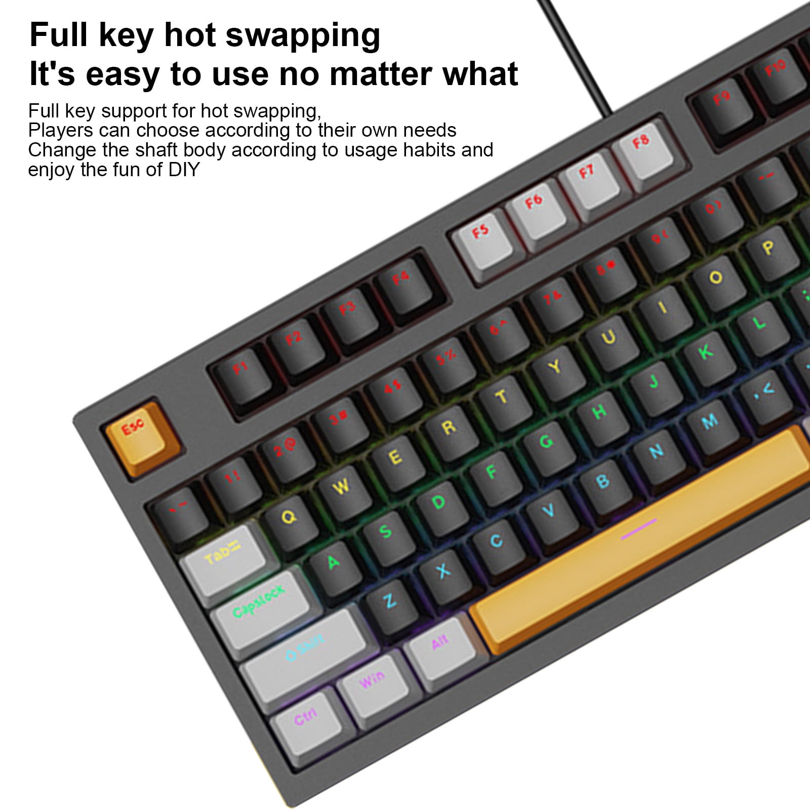 AuroraX 98 Keys Gaming Keyboard LOL Wired C-Type Ergonomic Keyboard Gray RGB Lighting Mechanical Keyboard
