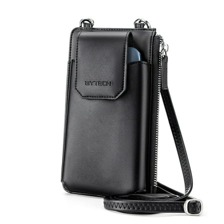 Bytech Leather Crossbody Cell Phone Case with Wallet for Universal Phones, Black