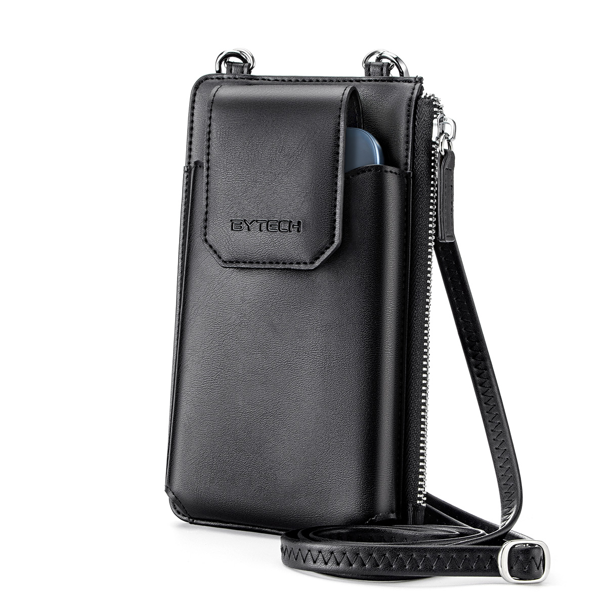 Bytech Leather Crossbody Cell Phone Case with Wallet for Universal Phones, Black