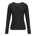 thumbnail image 4 of Long Sleeve Tops for Women Sexy Casual Love Heart Buttons Cozy Spandex Cotton T Shirts Slim Fit Plain Fall Tees (2XL, Black), 4 of 7