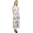 thumbnail image 1 of Bimba Women's Long Maxi Kaftan Drawstring White Floral Getting Ready Gown - 12, 1 of 1