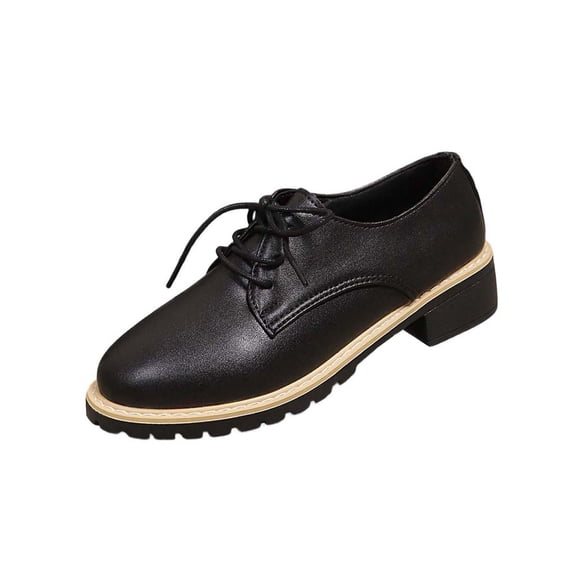 Gpaecead Women's Lace Up Platform Oxford Shoes Faux Leather Chunky Heel Derby Comfort Footwear With Non Slip Sole For Work And Casual A-Black