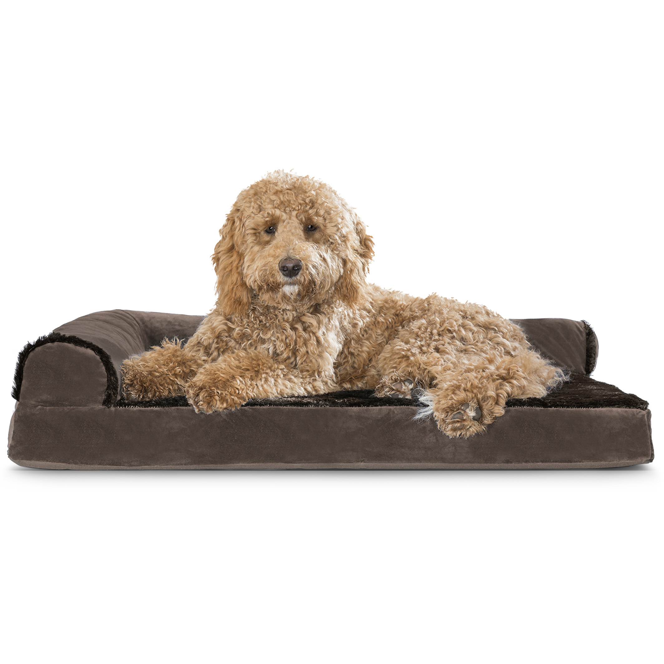 FurHaven Plush Velvet Deluxe L-Chaise Orthopedic Sofa