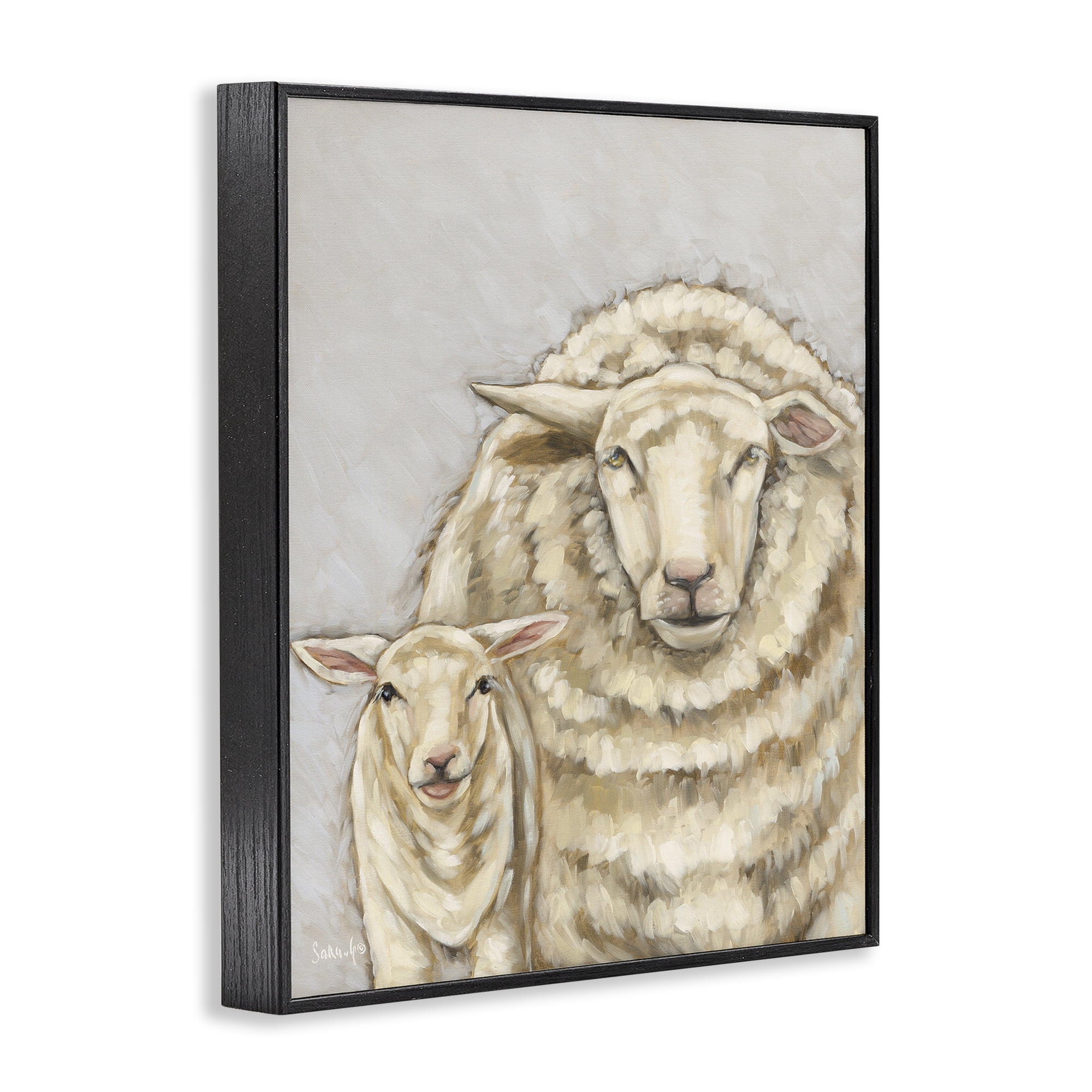 Stupell Industries Neutral Sheep & Lamb Animals & Insects Painting Black Framed Art Print Wall Art, 11 x 14