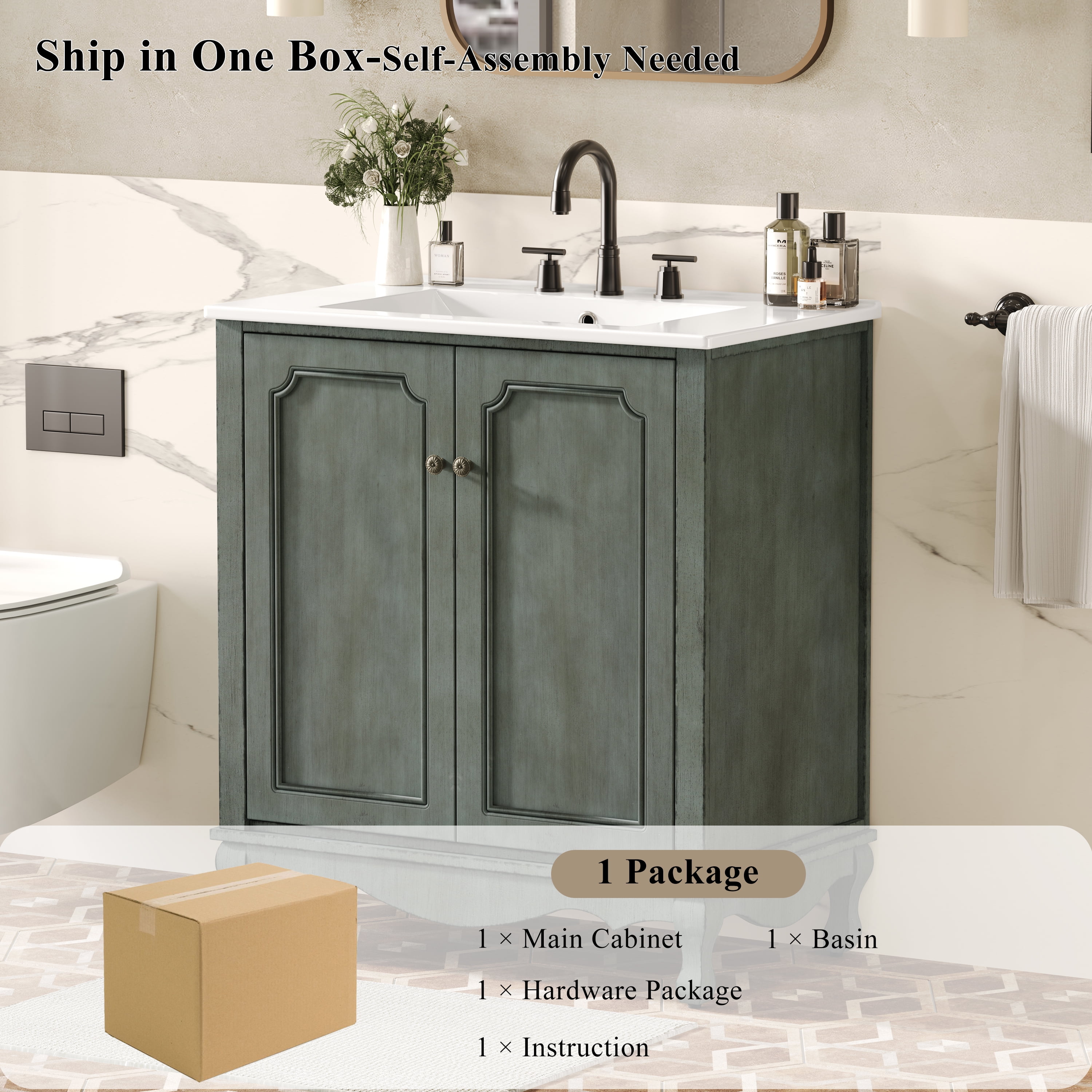 Euroco 30" Vintage Bathroom Vanity in Antique Blue is the perfect blend of timeless elegance and modern functionality