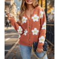 thumbnail image 5 of Women'S Floral Print Cardigan Long Sleeve Open Front Button Down V Neck Knitted Sweaters Orange-Red L, 5 of 7