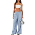 thumbnail image 2 of Elippeo Women Casual Pants  Drawstring Elastic Waist Striped Loose Long Trousers Streetwear, 2 of 6