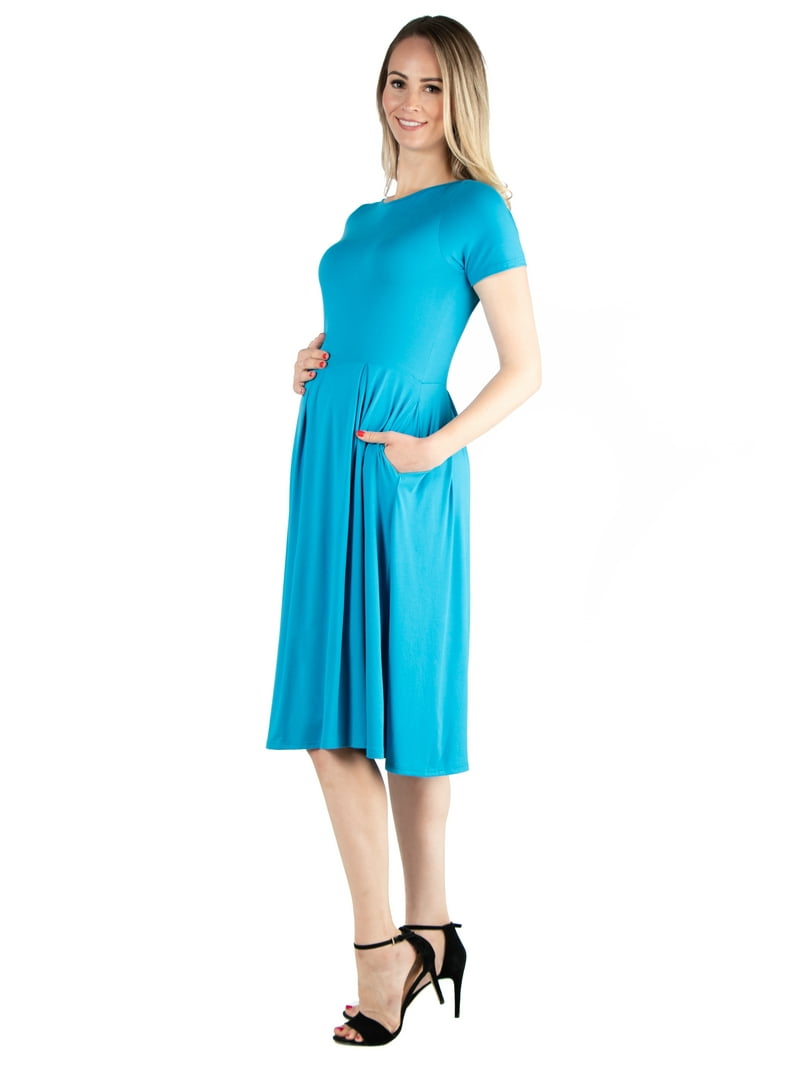 24seven Comfort Apparel Short Sleeve Maternity Midi Skater Dress With Pockets - Walmart.com 24seven Comfort Apparel Short Sleeve Maternity Midi Skater Dress With Pockets - Walmart.com