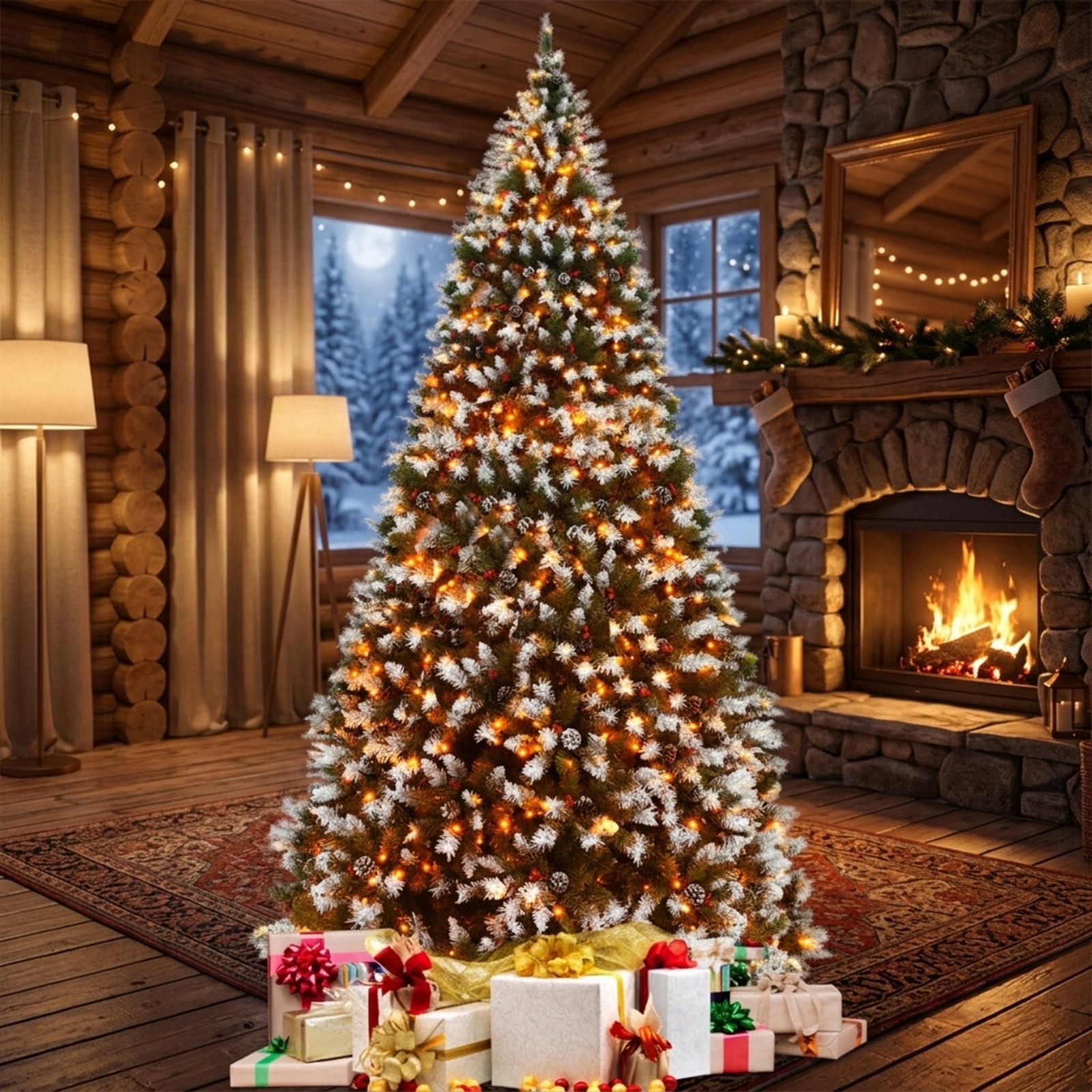 RUIE, 9 ft, Artificial Christmas Tree, with 900 LED Lights, 2058 Branch Tips, Green Holiday Xmas Tree for Indoor Home Office Decoration