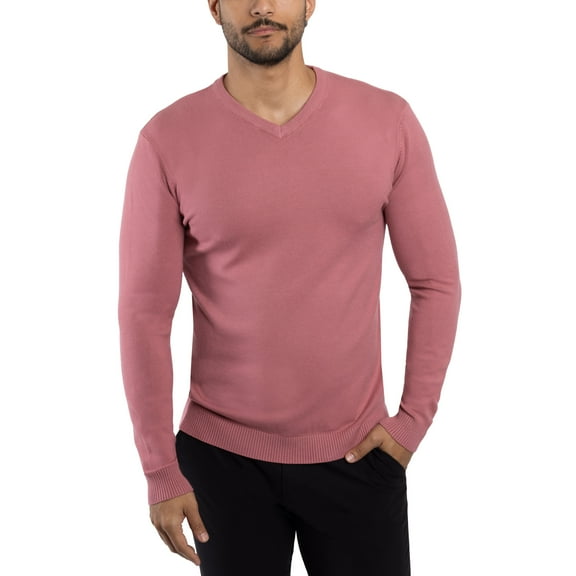 X RAY JEANS Mens Basic V-Neck Sweater Pullover, Dusty Mauve, L