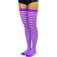 thumbnail image 4 of ToBeInStyle Womens Opaque Hoseiry Thin Striped Thigh High Stocking - Purple/ White Stripes - One Size, 4 of 6