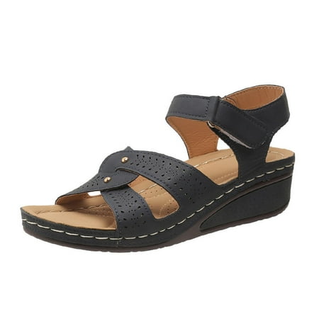 

KIJBLAE Women Summer Sandals Hollow Out Wedges Shoes Woman Platform Sandals Breathable Beach Shoes Female Sandals Plus Size Blue 39