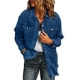 thumbnail image 2 of Fantaslook Denim jackets for Women Oversized Button Up Frayed Hem Shackets Fashion Jean Jacket With Pockets, 2 of 8