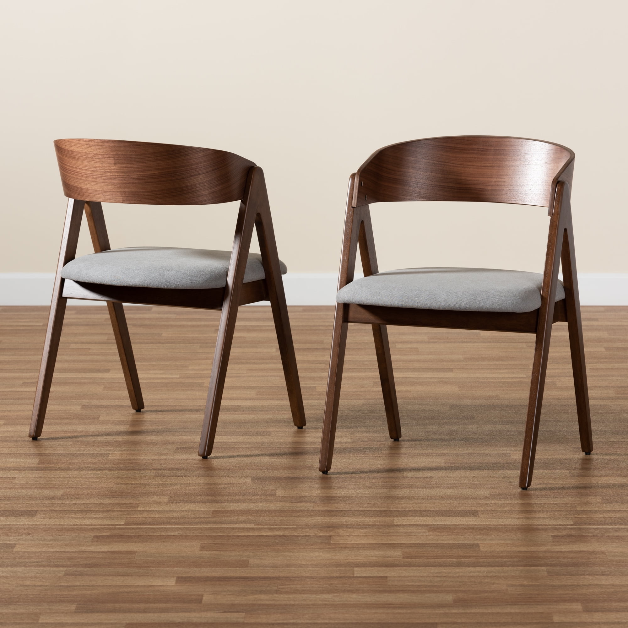Baxton Studio Danton Dining Chair, Set of 2, Walnut Brown/Grey