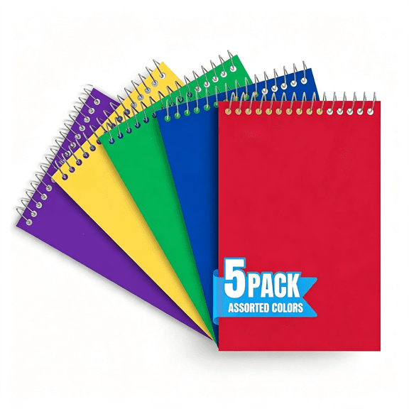 CCOCC Wirebound Memo Pads, 4 X 6 Inch Small Notepads, College Ruled Spiral Memo Pads, Assorted Colors, 50 Sheets Per Pad, Office Writing Pads, 5 Pack
