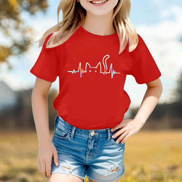 T-shirt Décontracté à Manches Courtes et Col Rond Imprimé pour Filles, Coupe Ample, Confortable pour Jouer Tous les Jours