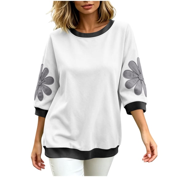 Posijego 3/4 Sleeve Sweatshirts for Women Oversized Sweatshirt Crew Neck Summer Casual Pullover Sweatshirt Fall Tops