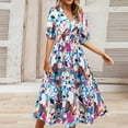 thumbnail image 2 of Vestido de Manga Corta para las Mujeres Sexy Flor Impresión Cuello en V Vestido de Becerro Medio, Moda de Verano Casual para las Mujeres, 2 of 6