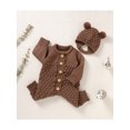 thumbnail image 6 of Musuos Infant Baby 2PCS Winter Outfits, 3 6 12 18M Long Sleeve Solid Color Knitted Romper + Bear Hat Set, 6 of 10