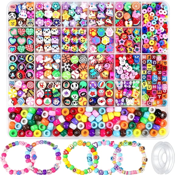 TUWAFE 1200 Pcs Polymer Clay Beads Kit, 25 Styles Animal & Letter Charms for Bracelet Making
