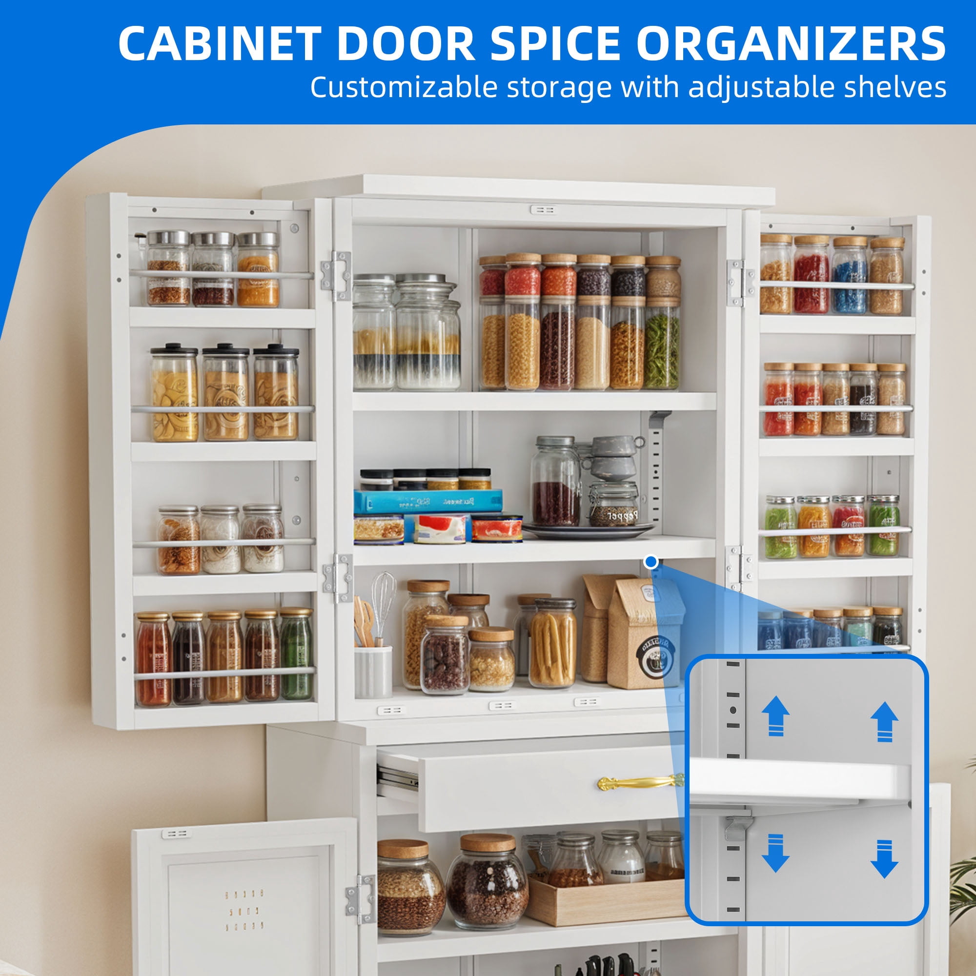 DEXTRUS 70.9"H Pantry Cabinet with Doors & Drawer, Metal Kitchen Storage Cabinet, White