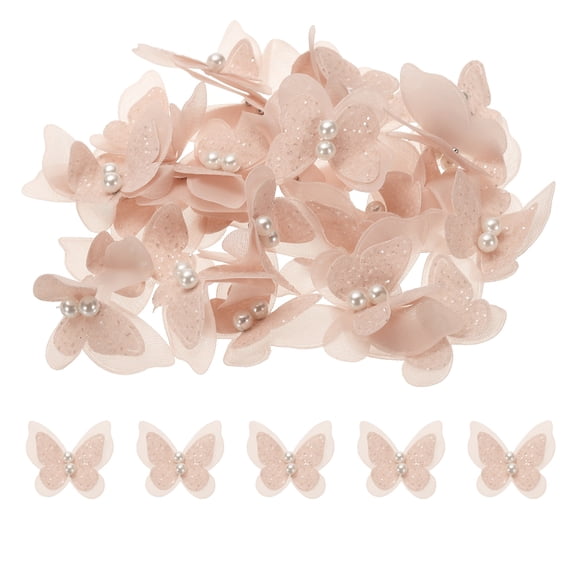 25pcs Butterfly Lace Trims, Organza Butterfly Embroidered Lace Trim Double Layers Applique Sewing Craft for DIY Craft Wedding Bride Hair Accessories Hat Bag, Pink