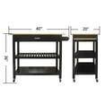 thumbnail image 3 of Kitchen Island Cart with Rubber Wood Counter Top, Kitchen Islan on Wheels with Drawer and 2 Open Shelves, 3 Tier Portable Rolling Kitchen Island with Two Lockable Wheels, Towel Rack, Black, 3 of 9