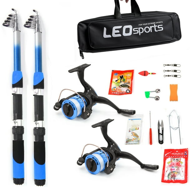LEO Fishing Rod Reel Combo Full Kit with 2PCS 2.1m Telescopic Fishing Rods 2PCS Spinning Reels