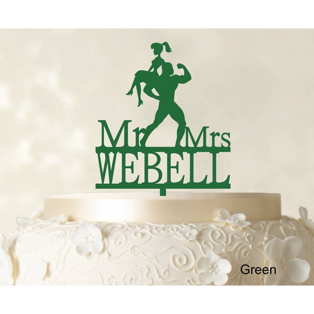 Personalized Mr & Mrs Couple Cake Topper Personalized Green Cake Topper Color Option Available 5-7 Inches Wide