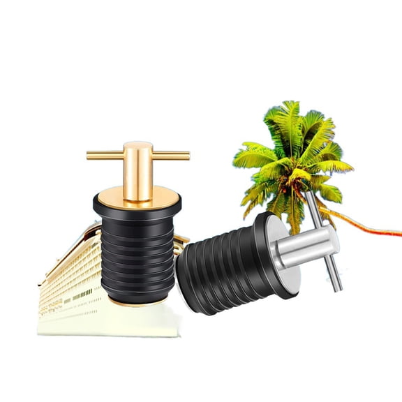 2 Pieces T-Handle Drain Plug Twist-Turn Marine Boat Drain Plugs Rubber Plugs with Brass Handle Boat Marine Accessories Brass Plated