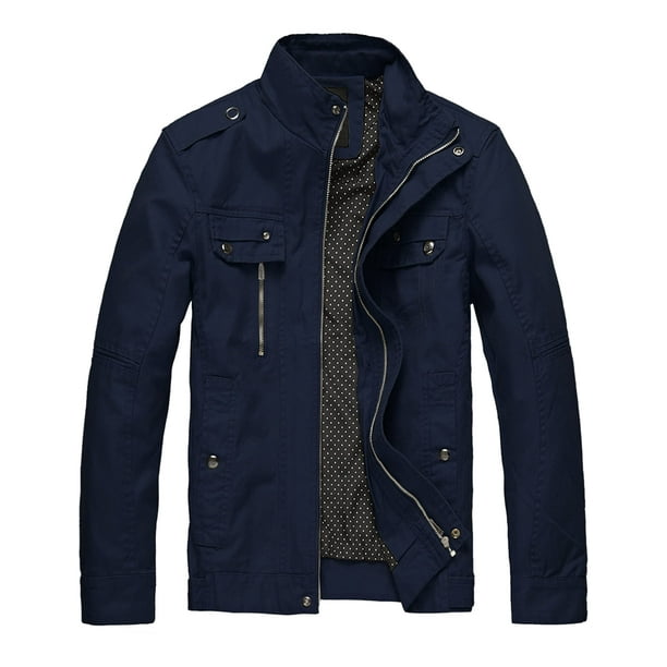 Wantdo Men's Spring Jacket Windbreaker Cotton Coat Navy L