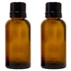 Amber Glass Bottle - 30 ml (1 fl oz) w/ Euro Dropper & Tamper-Evident Cap - Pack of 2