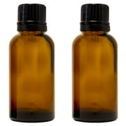 Amber Glass Bottle - 30 ml (1 fl oz) w/ Euro Dropper & Tamper-Evident Cap - Pack of 2