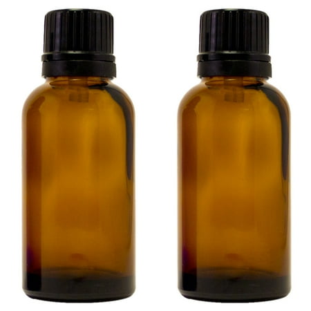 Amber Glass Bottle - 30 ml (1 fl oz) w/ Euro Dropper & Tamper-Evident Cap - Pack of 2