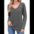 thumbnail image 1 of Camisetas de Larga para Mujer, Cuello en V, Suaves, Básicas, Holgadas, Informales, Moda de Otoño. Gris Oscuro XXL, 1 of 10