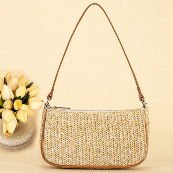 Straw Beach Shoulder Bags for Women Cute Small Clutch Purse Underarm Vacation Handbag Summer Straw Purse