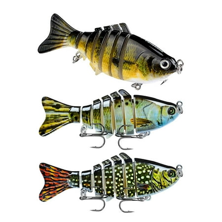 Hyasfey 3/5Pcs Fishing Lures 3D Swimming Bait with Treble Hooks Realistic Looking Bright Colors Compact Portable Hard Bait Artificial Lure