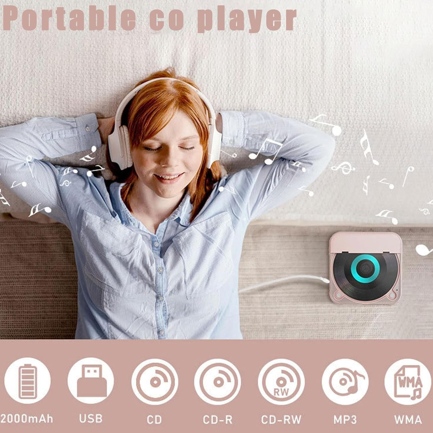 Yuguz Portable Cd Player, Yuguz Portable 5.3 Bluetooth Rechargeable Cd Player, Megicot Portables Cds Players, Rechargeable, Supports USB and Repeat Modes for Home, Office, Travel