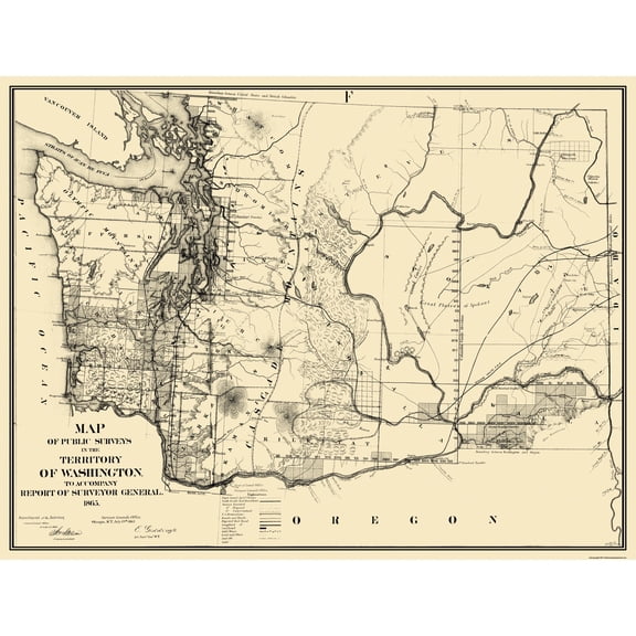 Historic State Map - Washington Territory Public Survey - Giddings 1865 - Vintage Wall Art