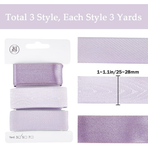 3 Rolls Wired Edge Ribbon 1inch Light Purple Stain Silky Burlap Peep Ribbons Fabric Wedding for Christmas Valentine's Day Holiday Gift Wrapping Wreath Bowknot Home Decor Craft