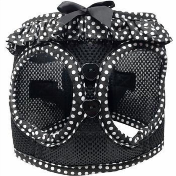 American River Dog Harness Black and White Polka Dot Ruffle