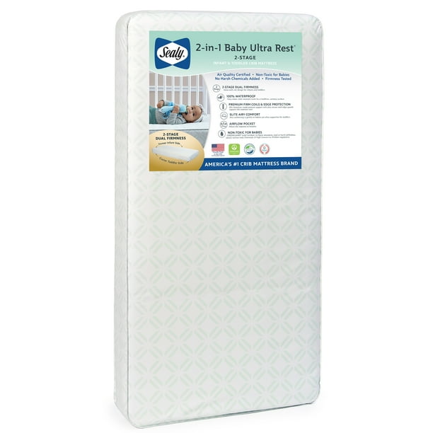 Sealy 2in1 Ultra Rest 2Stage Crib and Toddler Mattress, Breathable