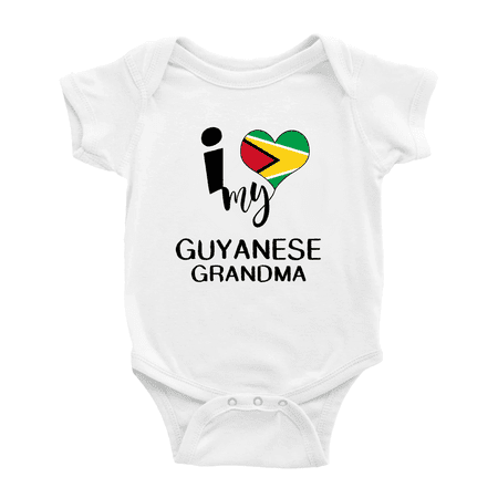 

I Heart My Guyanese Grandma Guyana Love Flag Newborn Baby Bodysuits (White 3-6 Months)
