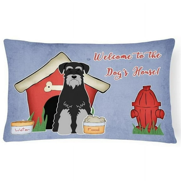 Dog House Collection Standard Schnauzer Black & Grey Canvas Fabric Decorative Pillow