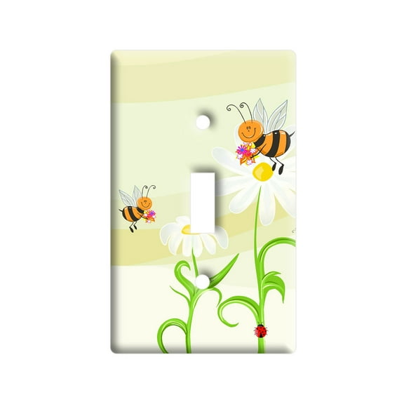 Bumble Bees and Ladybugs on Daisies - Flowers Light Switch Plate Cover