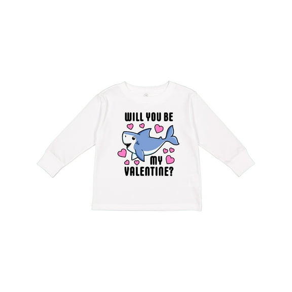 Inktastic Will You Be My Valentine with Cute Shark and Hearts Boys or Girls Long Sleeve Toddler T-Shirt