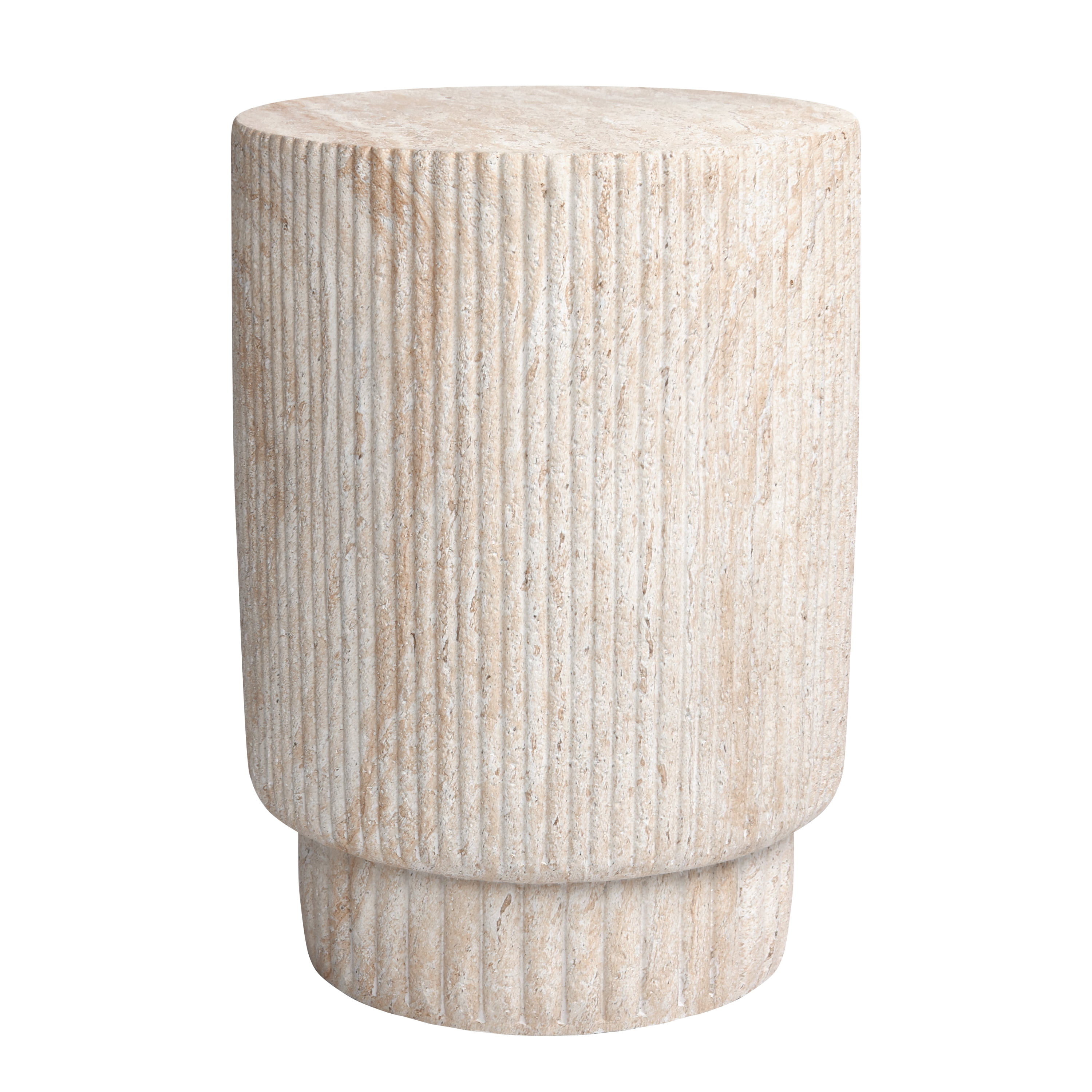 Column Travertine Stone Finish Italian Design MgO Side Accent Table