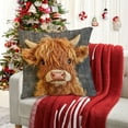thumbnail image 2 of ​Printed Highland Cow Pillow Cover, Realistic Brown Long-Haired Cow Portrait on Dark Gray Background, Soft Farmhouse Decor for Living Room Couch Multicolor, 2 of 6