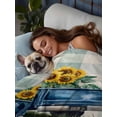 thumbnail image 3 of Blue Truck Yellow Sunflower King Size Flat Sheet, Wrinkleproof & Fadeproof Cooling Flat Bed Sheet Only, Teal Plaid Vintage Summer Breathable Soft Bedding Top Sheets 105 x 98 Inches, 3 of 8