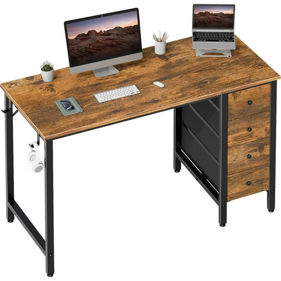 47 Inch Computer Office Desk - Home Office Desk with Storage Fabric Drawers, Simple PC Writing Work Desks for Bedroom Boys Girls Teens Childrens, Rustic Brown